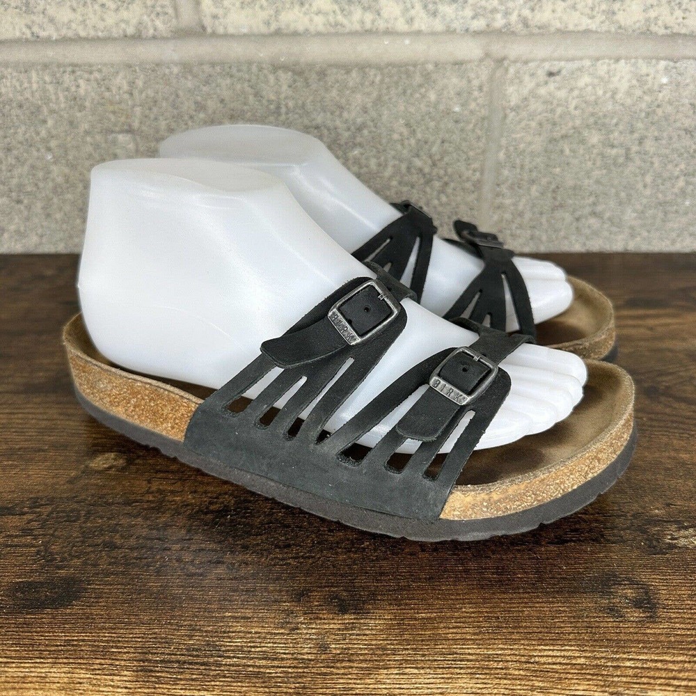 Birkenstock Granada Black Gray Oiled Leather Sandals Shoes Women Size US 6 EU 37